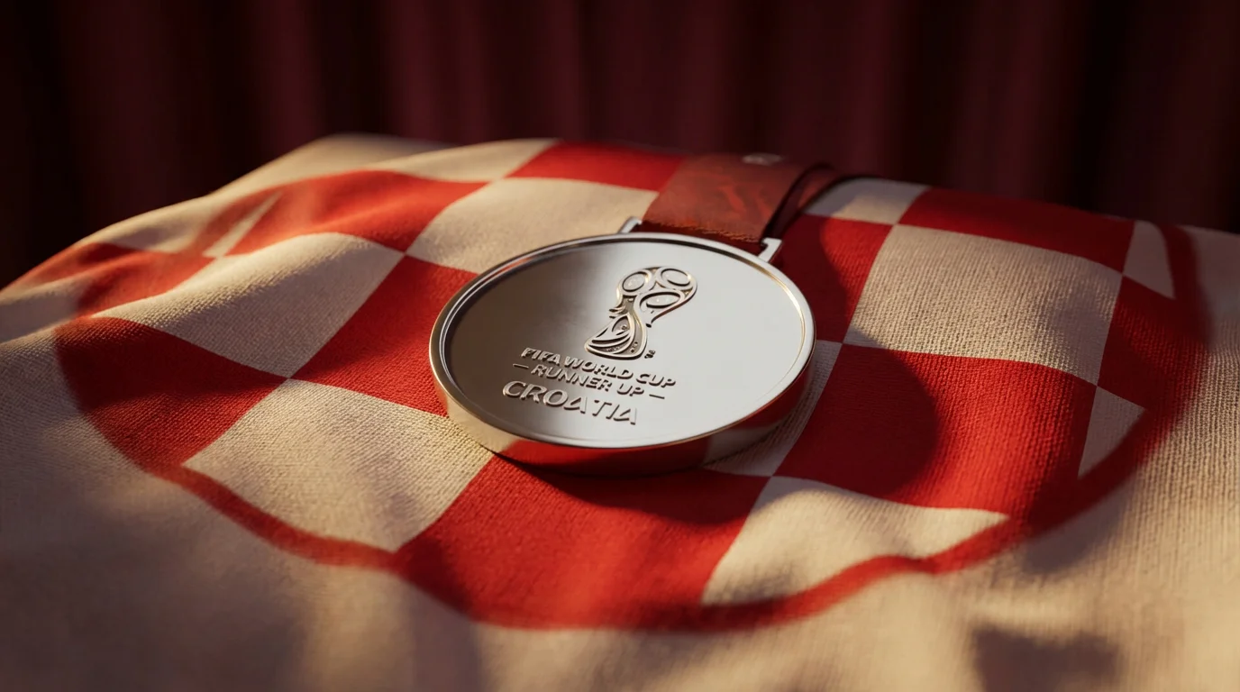 Srebrna medalja i crveno-bijele kockice hrvatskog dresa simboliziraju povijesni uspjeh Vatrenih na Svjetskim prvenstvima